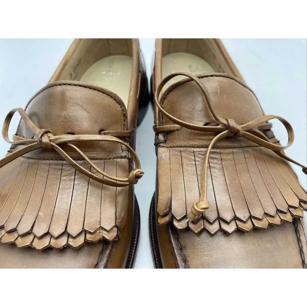 Allen Edmonds Tan Light  Brown‎ Leather Kiltie Tie Boat Loafesr Size 9D
